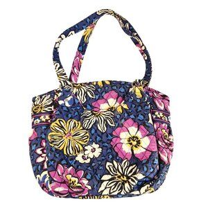 Vera Bradley Floral Quilted Shoulder Bag Blue Pink Leopard Print Top Zip Closure